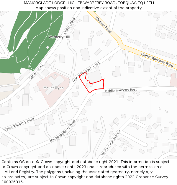 MANORGLADE LODGE, HIGHER WARBERRY ROAD, TORQUAY, TQ1 1TH: Location map and indicative extent of plot