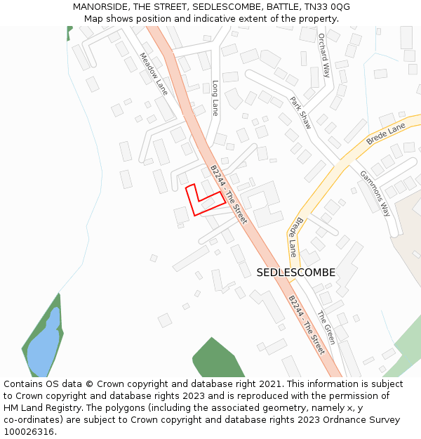 MANORSIDE, THE STREET, SEDLESCOMBE, BATTLE, TN33 0QG: Location map and indicative extent of plot