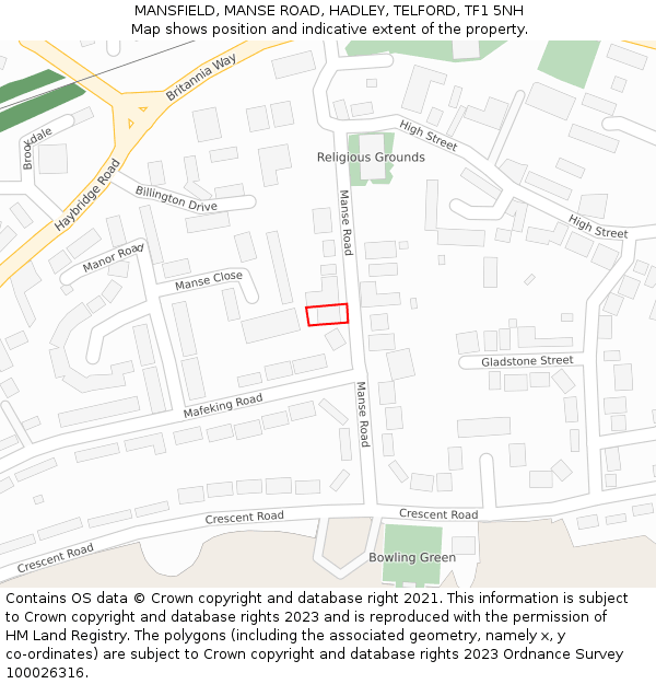 MANSFIELD, MANSE ROAD, HADLEY, TELFORD, TF1 5NH: Location map and indicative extent of plot