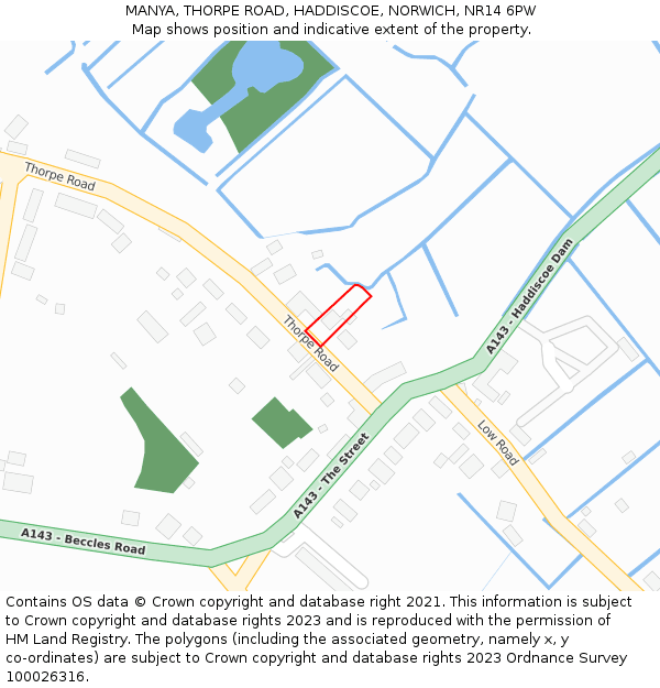 MANYA, THORPE ROAD, HADDISCOE, NORWICH, NR14 6PW: Location map and indicative extent of plot