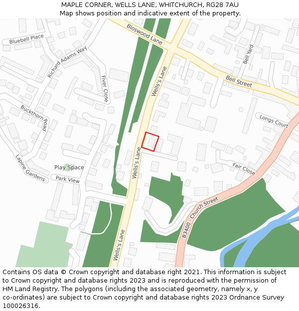 MAPLE CORNER, WELLS LANE, WHITCHURCH, RG28 7AU: Location map and indicative extent of plot