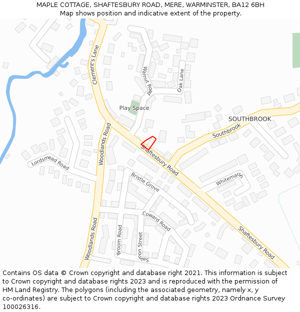 MAPLE COTTAGE, SHAFTESBURY ROAD, MERE, WARMINSTER, BA12 6BH: Location map and indicative extent of plot