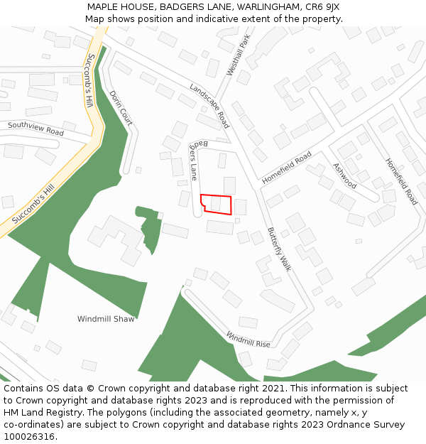 MAPLE HOUSE, BADGERS LANE, WARLINGHAM, CR6 9JX: Location map and indicative extent of plot