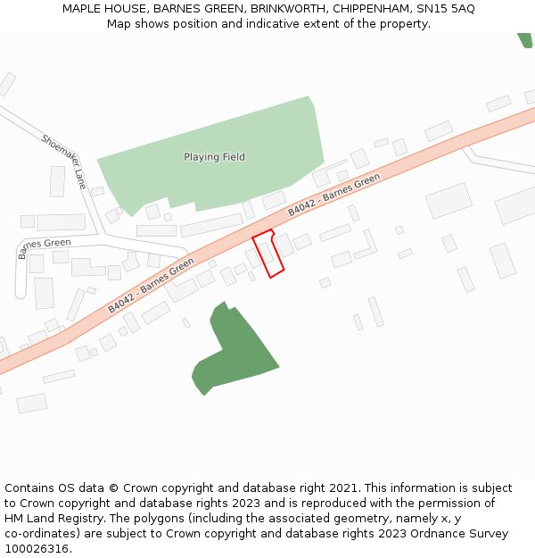 MAPLE HOUSE, BARNES GREEN, BRINKWORTH, CHIPPENHAM, SN15 5AQ: Location map and indicative extent of plot