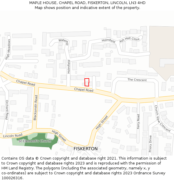 MAPLE HOUSE, CHAPEL ROAD, FISKERTON, LINCOLN, LN3 4HD: Location map and indicative extent of plot