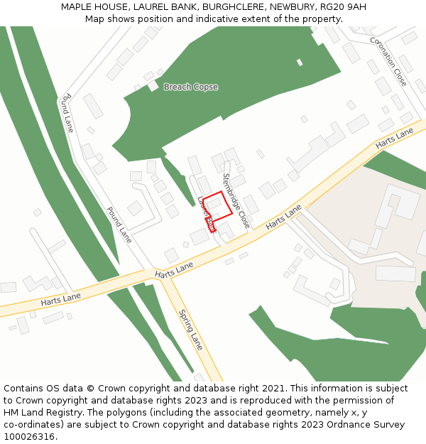 MAPLE HOUSE, LAUREL BANK, BURGHCLERE, NEWBURY, RG20 9AH: Location map and indicative extent of plot