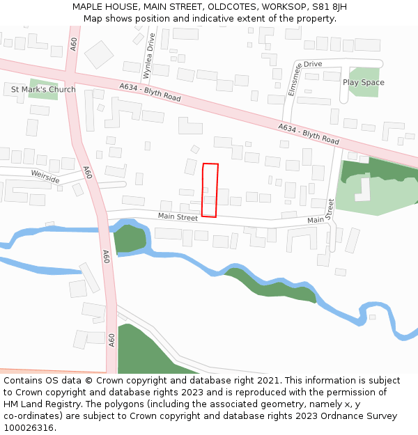 MAPLE HOUSE, MAIN STREET, OLDCOTES, WORKSOP, S81 8JH: Location map and indicative extent of plot
