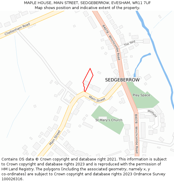 MAPLE HOUSE, MAIN STREET, SEDGEBERROW, EVESHAM, WR11 7UF: Location map and indicative extent of plot