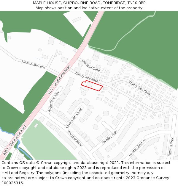 MAPLE HOUSE, SHIPBOURNE ROAD, TONBRIDGE, TN10 3RP: Location map and indicative extent of plot