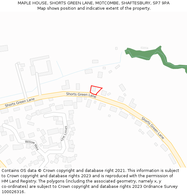 MAPLE HOUSE, SHORTS GREEN LANE, MOTCOMBE, SHAFTESBURY, SP7 9PA: Location map and indicative extent of plot