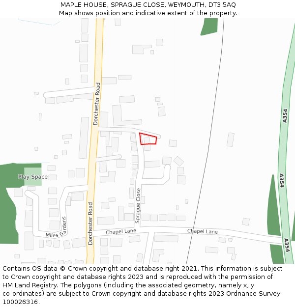 MAPLE HOUSE, SPRAGUE CLOSE, WEYMOUTH, DT3 5AQ: Location map and indicative extent of plot