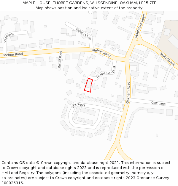 MAPLE HOUSE, THORPE GARDENS, WHISSENDINE, OAKHAM, LE15 7FE: Location map and indicative extent of plot
