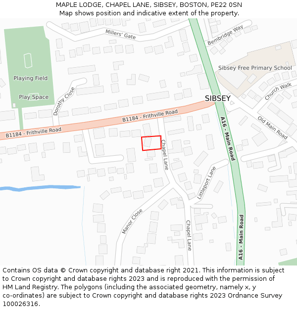 MAPLE LODGE, CHAPEL LANE, SIBSEY, BOSTON, PE22 0SN: Location map and indicative extent of plot