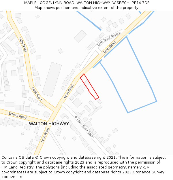 MAPLE LODGE, LYNN ROAD, WALTON HIGHWAY, WISBECH, PE14 7DE: Location map and indicative extent of plot