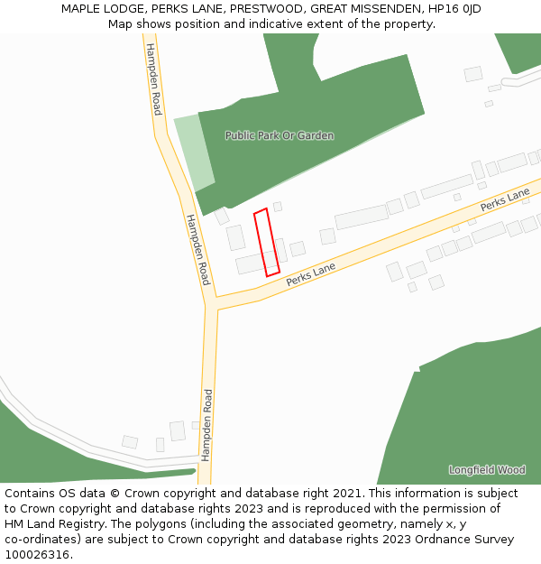 MAPLE LODGE, PERKS LANE, PRESTWOOD, GREAT MISSENDEN, HP16 0JD: Location map and indicative extent of plot