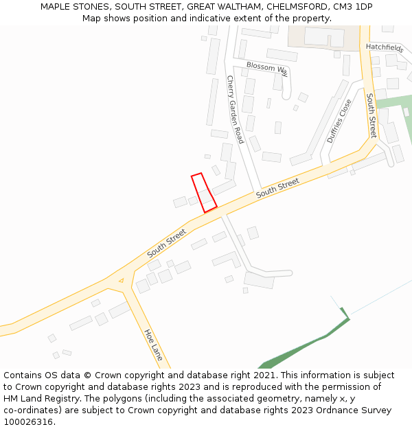 MAPLE STONES, SOUTH STREET, GREAT WALTHAM, CHELMSFORD, CM3 1DP: Location map and indicative extent of plot