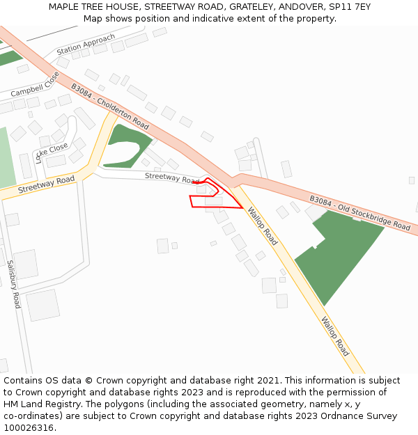 MAPLE TREE HOUSE, STREETWAY ROAD, GRATELEY, ANDOVER, SP11 7EY: Location map and indicative extent of plot