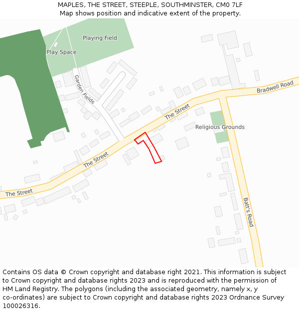 MAPLES, THE STREET, STEEPLE, SOUTHMINSTER, CM0 7LF: Location map and indicative extent of plot