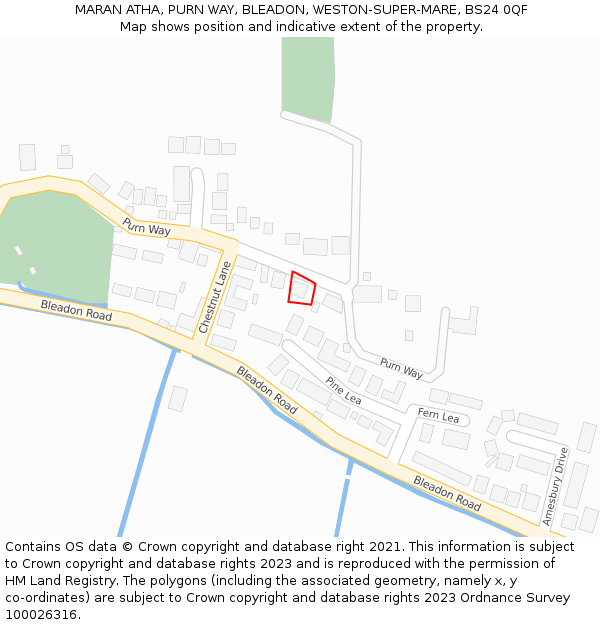 MARAN ATHA, PURN WAY, BLEADON, WESTON-SUPER-MARE, BS24 0QF: Location map and indicative extent of plot