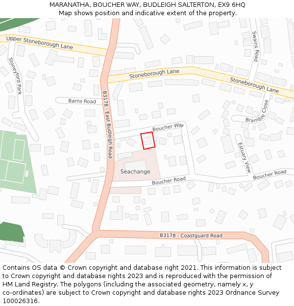 MARANATHA, BOUCHER WAY, BUDLEIGH SALTERTON, EX9 6HQ: Location map and indicative extent of plot