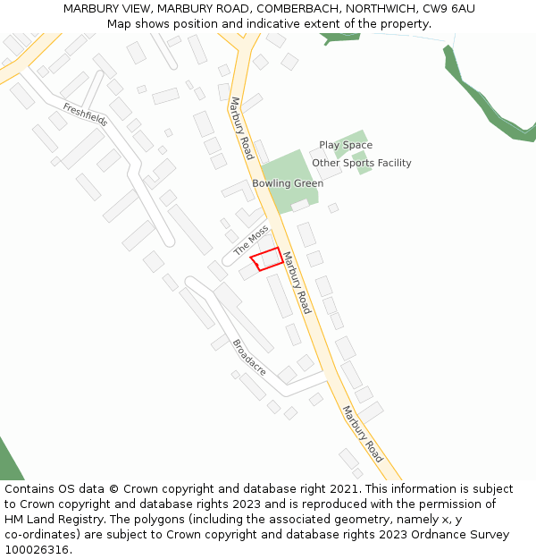 MARBURY VIEW, MARBURY ROAD, COMBERBACH, NORTHWICH, CW9 6AU: Location map and indicative extent of plot