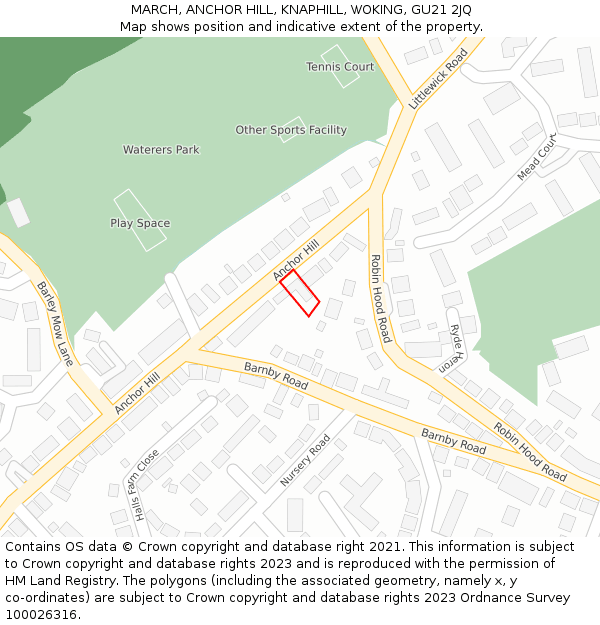 MARCH, ANCHOR HILL, KNAPHILL, WOKING, GU21 2JQ: Location map and indicative extent of plot