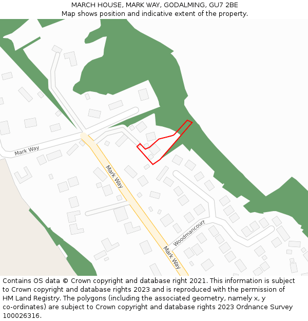 MARCH HOUSE, MARK WAY, GODALMING, GU7 2BE: Location map and indicative extent of plot