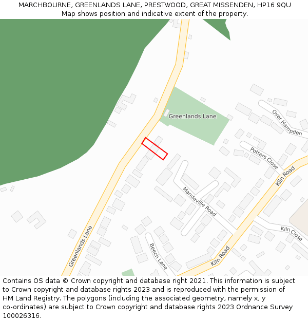 MARCHBOURNE, GREENLANDS LANE, PRESTWOOD, GREAT MISSENDEN, HP16 9QU: Location map and indicative extent of plot