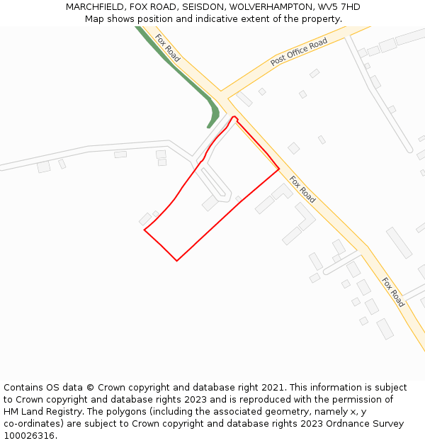 MARCHFIELD, FOX ROAD, SEISDON, WOLVERHAMPTON, WV5 7HD: Location map and indicative extent of plot