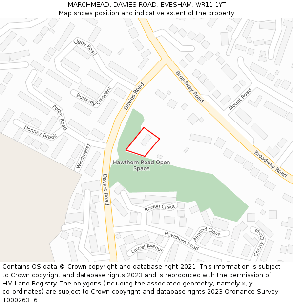 MARCHMEAD, DAVIES ROAD, EVESHAM, WR11 1YT: Location map and indicative extent of plot