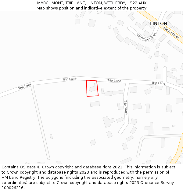 MARCHMONT, TRIP LANE, LINTON, WETHERBY, LS22 4HX: Location map and indicative extent of plot