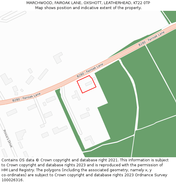 MARCHWOOD, FAIROAK LANE, OXSHOTT, LEATHERHEAD, KT22 0TP: Location map and indicative extent of plot