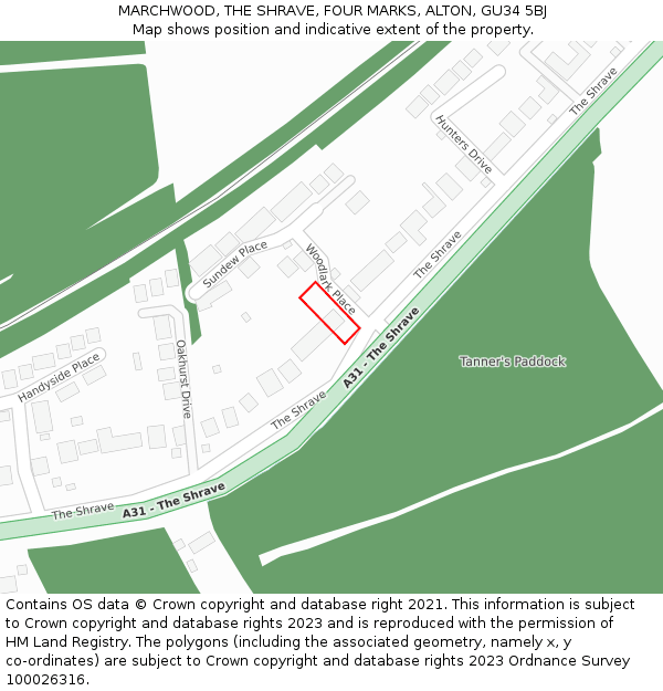 MARCHWOOD, THE SHRAVE, FOUR MARKS, ALTON, GU34 5BJ: Location map and indicative extent of plot