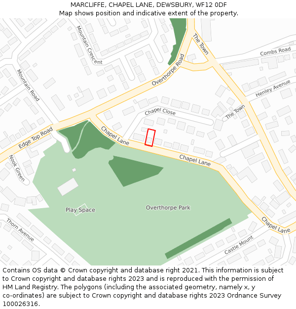 MARCLIFFE, CHAPEL LANE, DEWSBURY, WF12 0DF: Location map and indicative extent of plot