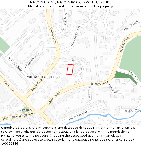 MARCUS HOUSE, MARCUS ROAD, EXMOUTH, EX8 4DB: Location map and indicative extent of plot