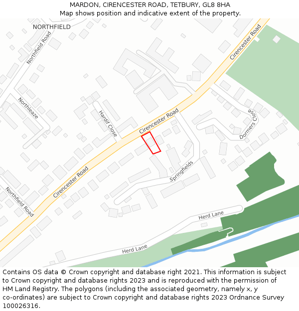 MARDON, CIRENCESTER ROAD, TETBURY, GL8 8HA: Location map and indicative extent of plot