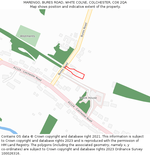 MARENGO, BURES ROAD, WHITE COLNE, COLCHESTER, CO6 2QA: Location map and indicative extent of plot