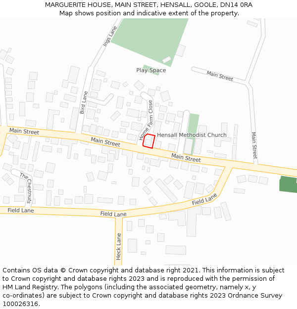 MARGUERITE HOUSE, MAIN STREET, HENSALL, GOOLE, DN14 0RA: Location map and indicative extent of plot