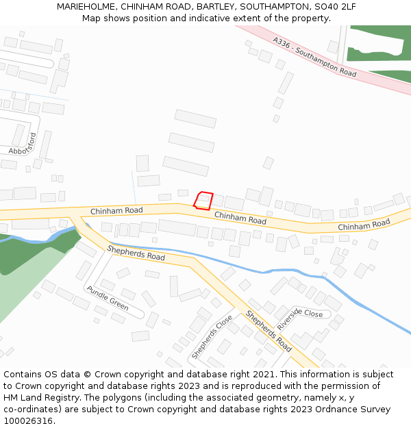 MARIEHOLME, CHINHAM ROAD, BARTLEY, SOUTHAMPTON, SO40 2LF: Location map and indicative extent of plot