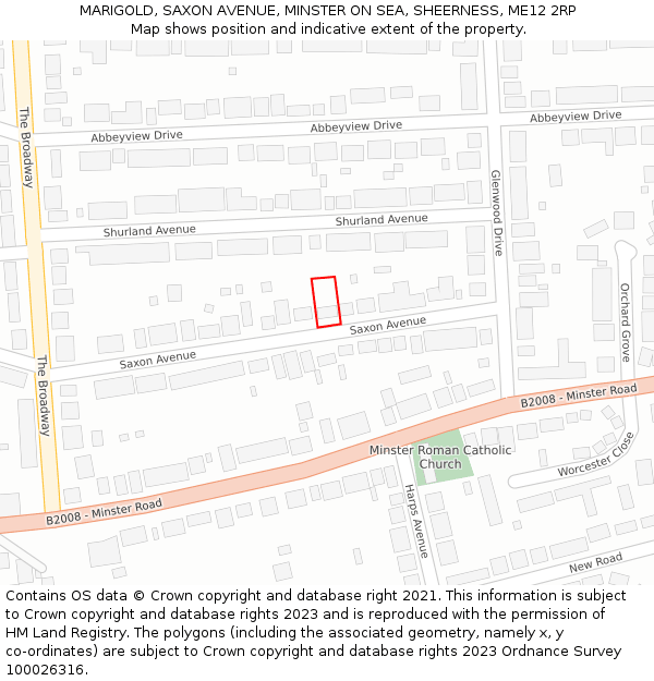 MARIGOLD, SAXON AVENUE, MINSTER ON SEA, SHEERNESS, ME12 2RP: Location map and indicative extent of plot