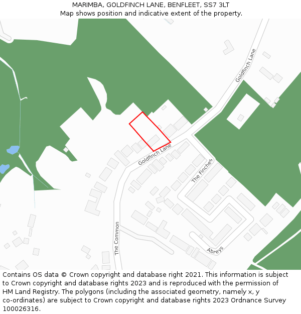 MARIMBA, GOLDFINCH LANE, BENFLEET, SS7 3LT: Location map and indicative extent of plot