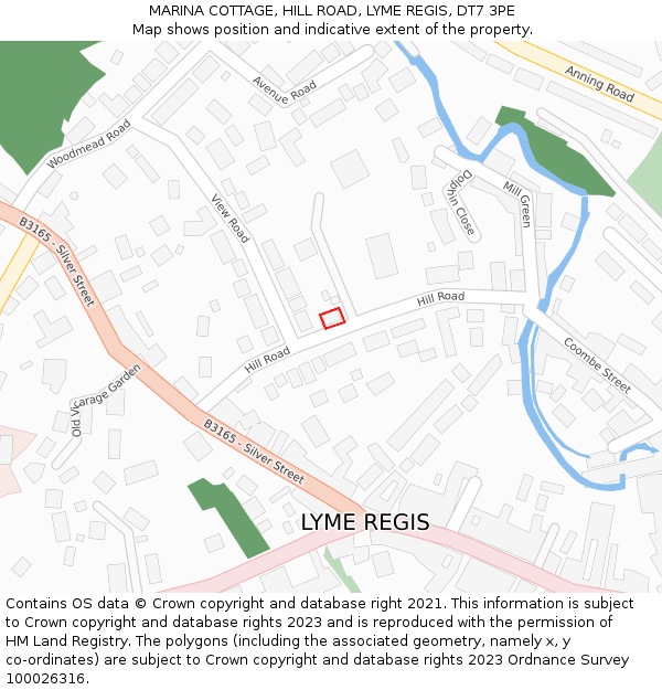 MARINA COTTAGE, HILL ROAD, LYME REGIS, DT7 3PE: Location map and indicative extent of plot