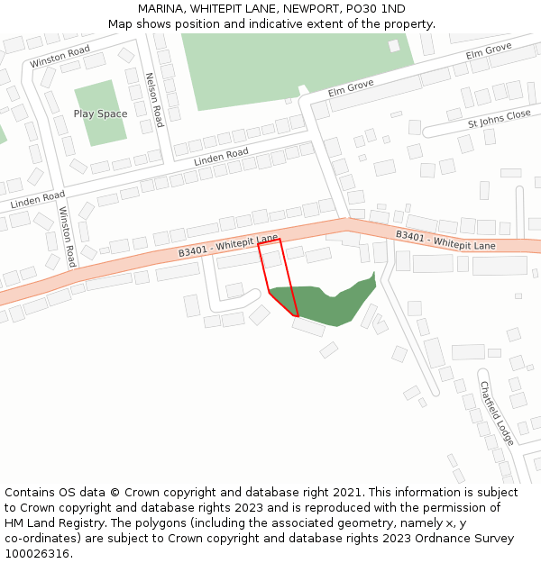 MARINA, WHITEPIT LANE, NEWPORT, PO30 1ND: Location map and indicative extent of plot