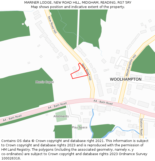 MARINER LODGE, NEW ROAD HILL, MIDGHAM, READING, RG7 5RY: Location map and indicative extent of plot