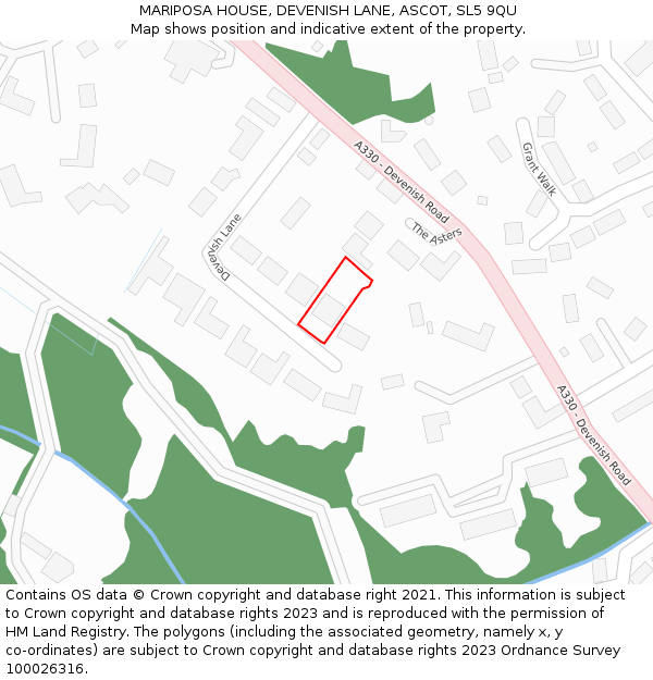 MARIPOSA HOUSE, DEVENISH LANE, ASCOT, SL5 9QU: Location map and indicative extent of plot