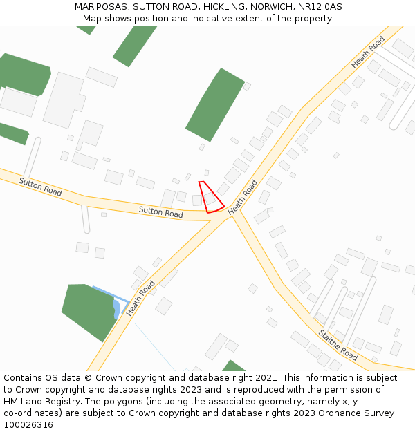 MARIPOSAS, SUTTON ROAD, HICKLING, NORWICH, NR12 0AS: Location map and indicative extent of plot