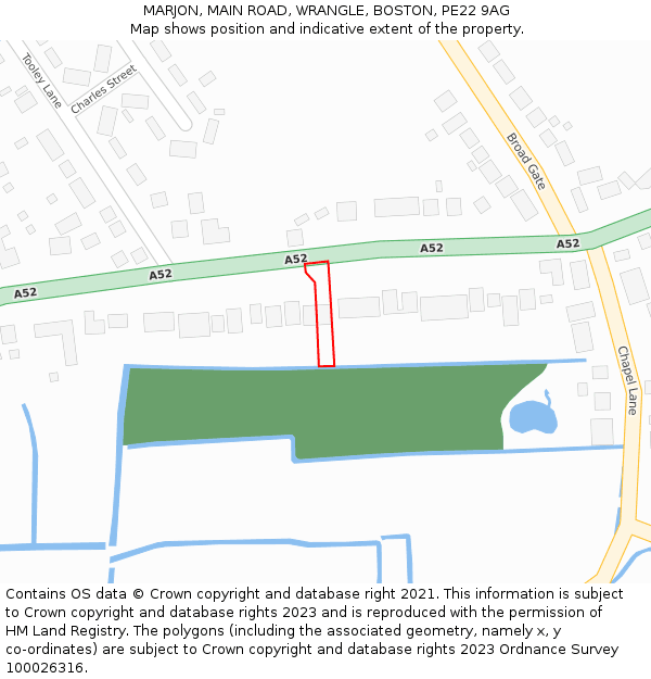 MARJON, MAIN ROAD, WRANGLE, BOSTON, PE22 9AG: Location map and indicative extent of plot
