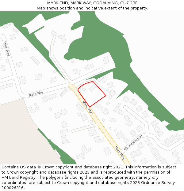 MARK END, MARK WAY, GODALMING, GU7 2BE: Location map and indicative extent of plot