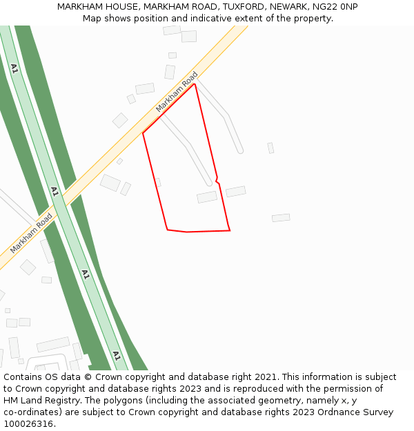 MARKHAM HOUSE, MARKHAM ROAD, TUXFORD, NEWARK, NG22 0NP: Location map and indicative extent of plot