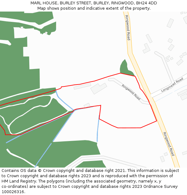 MARL HOUSE, BURLEY STREET, BURLEY, RINGWOOD, BH24 4DD: Location map and indicative extent of plot